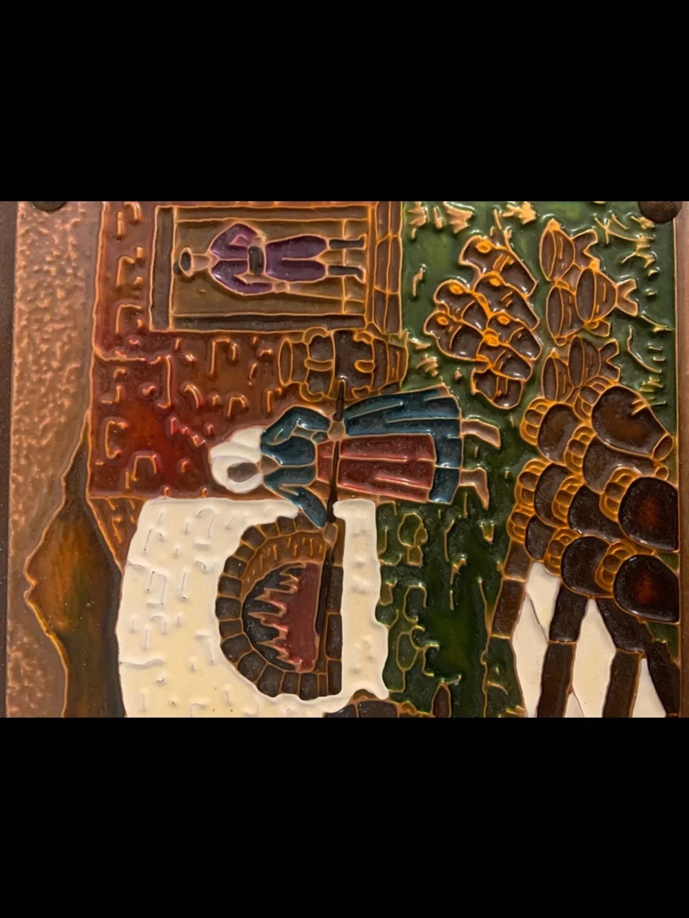 Copper engraved on plaque of wood decor/ art